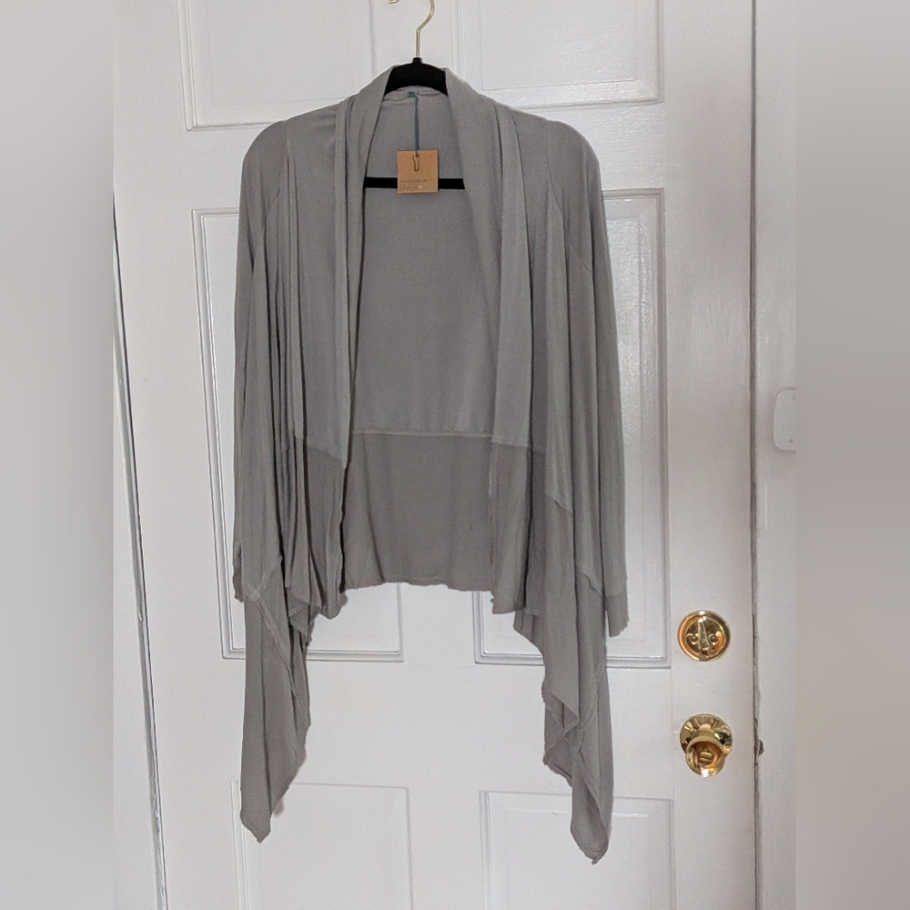River + Sky Mixed Up Wrap Cardigan Shadowland Gray Draped Open Front NWT S/M - Picture 2 of 6